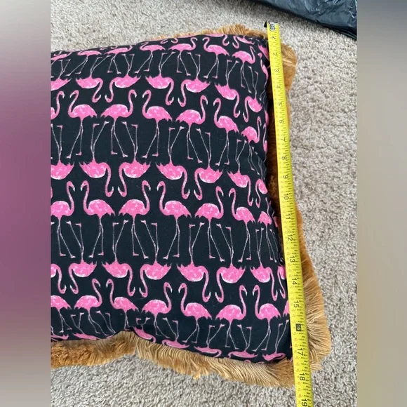 Pink Flamingo Accent Decorative Pillow with Fringe - Picture 3 of 4